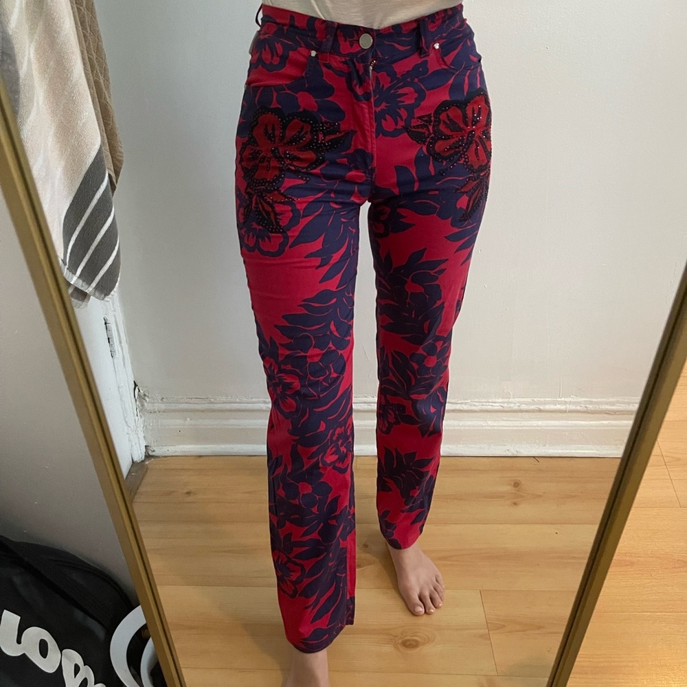 Versace jeans cotton tropical straight leg pants